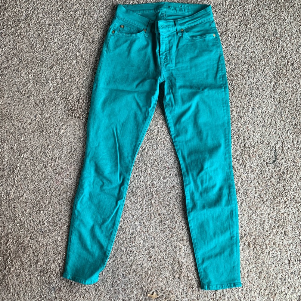 7 for all mankind skinny cropped teal jeans